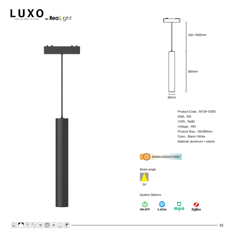 LUXO Magnetic 6W visilica CCT+DIM (LT26-D300)